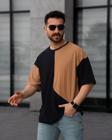 Manklas Tişört Erkek Parçalı Desen Regular Fit Bisiklet Yaka Bürümcük Tshirt Erkek T-Shirt