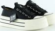 Siyah Saten Yüksek Taban Spor Taşlı Bağcıklı Platform Sneaker