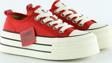 Kırmızı Saten Yüksek Taban Spor Taşlı Bağcıklı Platform Sneaker