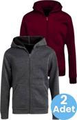 Çocuk Unisex Pamuklu Kapüşonlu Fermuarlı Sweatshirt 2'Li Set