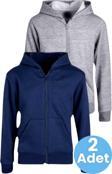 Çocuk Unisex Pamuklu Kapüşonlu Fermuarlı Sweatshirt 2'Li Set