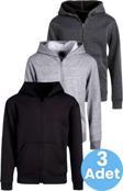 Çocuk Unisex Pamuklu Kapüşonlu Fermuarlı Sweatshirt 3'Lü Set
