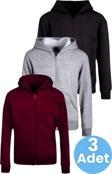 Çocuk Unisex Pamuklu Kapüşonlu Fermuarlı Sweatshirt 3'Lü Set