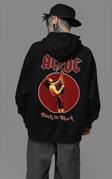 AC DC Back In Black Müzik Grubu Baskılı Unisex Oversize Tasarım Hoodie