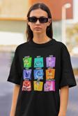 Ters Yüz Karakterler Çizgi Film Baskılı Unisex Tişört, Oversize Inside Outt Tişört