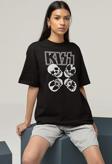 Müzik Grubu Kiss Baskılı Unisex Tişört, Oversize Rock Metal Tişört