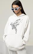 Tasarım Nota Kuş Baskılı Unisex Oversize Hoodie