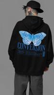 Conversion Butterfly Baskılı Unisex Oversize Tasarım Kelebek Hoodie