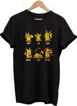 Remonz Pikachu Duygu Durumları Baskılı %100 Pamuk Basic T-Shirt Normal Beden Tişört