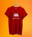 Remonz Press Start Baskılı Kırmızı, %100 Pamuk Basic (Normal Beden) T-Shirt