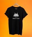 Remonz Press Start Baskılı Siyah, %100 Pamuk Basic (Normal Beden) T-Shirt