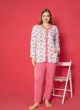 X-Dreamy Büyük Beden Pamuklu Cepli Çiçekli Önden Düğmeli Pijama Takımı