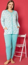 X-Dreamy Büyük Beden Pamuklu Cepli Çiçekli Önden Düğmeli Pijama Takımı