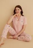 Dreamy İpeksi Kaşkorse Martı Desenli Kısa Kollu Gömlek Pijama Takımı