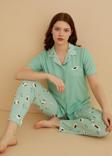 Dreamy İpeksi Kaşkorse Martı Desenli Kısa Kollu Gömlek Pijama Takımı