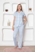 Exclusive Pamuklu Kareli Kısa Kollu Önden Düğmeli Gömlek Pijama Takımı