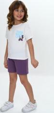 Toontoy Kız Çocuk Göğsü Çiçek Yazı Baskılı Şortlu Takım