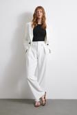 Bel Detaylı Wide Leg Pantolon Ekru