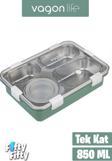Vagonlife Büyük Ebat 850 ML (Paslanmaz Çelik Tek Kat Dört Bölmeli Çorba Kaseli Lunch Box Yeni Nesil Sefer Tası -FFLBOX50433