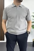 Erkek Açık Yaka Desenli Tişört Gri Edw238