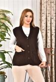 Lonca Tekstil Kadın Üzeri Düğmeli Triko Anne Yeleği Büyük Beden Cepli Rahat Kesim Fitilli XL