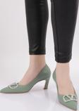 Kadın Sivri Burun Tokalı Stiletto Ayakkabı Yeşil 284421085