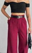 Winmoda Kemerli Kadın Kumaş Pantolon /Çift Köprü Kalın Kemer- Kumaş Pantolon Baggy Model
