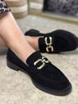 Günlük Kadın Loafer Klasik Alçak Topuklu Desenli Taban Zincirli Oval Burunlu Makosen Ayakkabı 100
