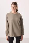 Koyu Bej Yumuşak Dokulu O Yaka Oversize Kadın Tunik Sweatshirt - 97303