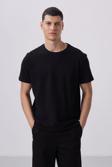 Siyah Yüzeyi Dokulu Rahat Form Basic Erkek T-Shirt - 88436