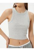 Drappe Crop Halter Yaka Basic Ribanalı Pamuklu Atlet