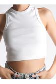 Drappe Crop Halter Yaka Basic Ribanalı Pamuklu Atlet