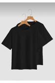 Jakarlı Unisex Siyah 2’Li Hazır Paket Oversize T-Shirt