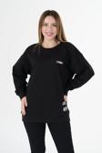 Drappe Airblack Unısex Sıfır Yaka Sweatshirt (Baskı) Siyah