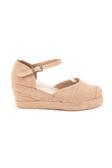 Gerçek Elişi Burnu Hasır Platformlu Dolgu Topuk Keten Hasır Espadril Handmade