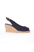 Gerçek Elişi Burnu Açık Arkası Bantlı Dolgu Topuk Lacivert Keten Hasır Espadril Handmade