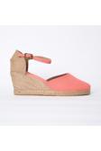 Gerçek Elişi Nar Çiçeği Bilekten Bantlı Topuğu Açık Keten Espadril Dolgu Topuk Handmade