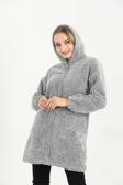 Kardelen Butik Ümraniye Welsoft Fermuarlı Kapüşonlu Uzun Polar Hırka Haki Yeşil