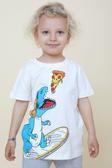 Breeze Erkek Çocuk Tişört Pizza Yiyen Mutlu Dinozor Baskılı 2-6 Yaş, Ekru