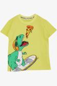 Breeze Erkek Çocuk Tişört Pizza Yiyen Mutlu Dinozor Baskılı 2-6 Yaş, Sarı