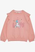 Breeze Kız Çocuk Sweatshirt Pullu Ayıcık Aksesuarlı Simli Yazı Baskılı 1.5-5 Yaş, Somon