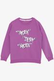 Breeze Kız Çocuk Sweatshirt Pullu Yazı Baskılı 8-14 Yaş, Eflatun