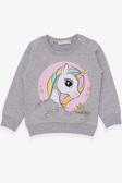 Breeze Kız Çocuk Sweatshirt Baskılı Unicorn 1.5-5 Yaş, Gri Melanj