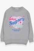 Breeze Kız Çocuk Sweatshirt Yazı Baskılı Yırtmaçlı 9-14 Yaş, Açık Gri Melanj