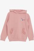 Breeze Kız Çocuk Sweatshirt Kanguru Cepli Yazı Baskılı Güpürlü 3-8 Yaş, Gülkurusu