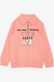 Breeze Kız Çocuk Sweatshirt Magıc Yazı Baskılı Yarım Fermuarlı Polo Yaka 8-14 Yaş, Somon