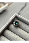 Asafaccessory Taşlı Taç Charm Gümüş Kaplama Yeşil Battal Standart
