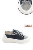 Kadın Lacivert Kot Triko Taşlı Comfort Sneaker