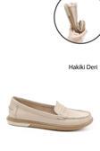 Kadın Bej Antik Rok Hakiki Deri Comfort Loafer