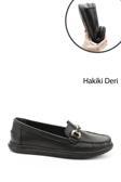 Kadın Siyah Tokalı Rok Hakiki Deri Comfort Loafer